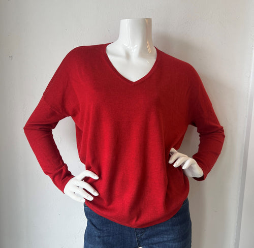 Minnie Rose V Neck Pullover Sweater - Heather Red