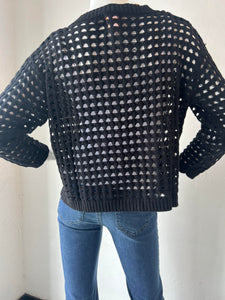 Brodie : Wispr Open Stitch Pointelle Cardi - Coal (Black)