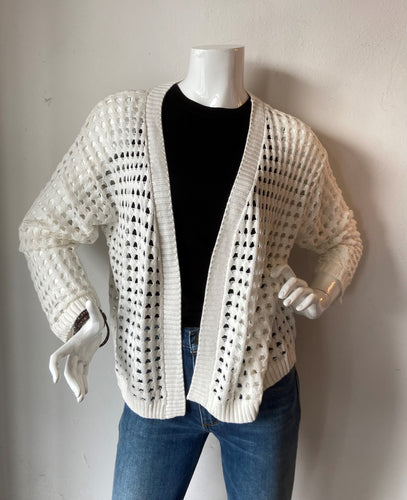 Brodie : Wispr Open Stitch Pointelle Cardi - Ice Water