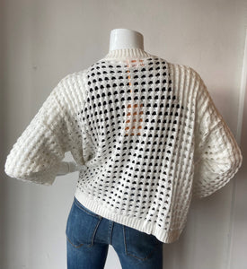 Brodie : Wispr Open Stitch Pointelle Cardi - Ice Water