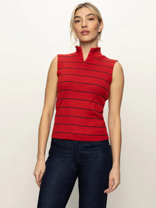 Sanctuary - Sleeveless Zip Mock - Red Energy/ Black Stripe