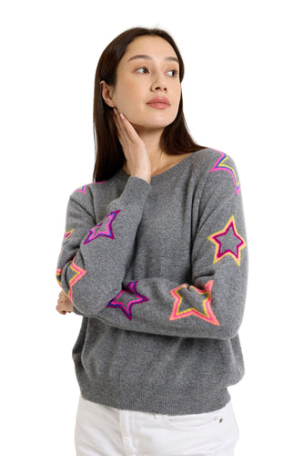 Brodie Pop Star Sleeve Crew - Mid Grey