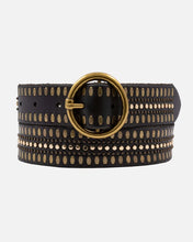 Load image into Gallery viewer, Amsterdam Heritage - Soraya Studded Leather Belt with Gold Round Buckle - Black