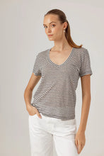 Load image into Gallery viewer, Sundays - Jerri Tee - Black &amp; White Stripe Linen