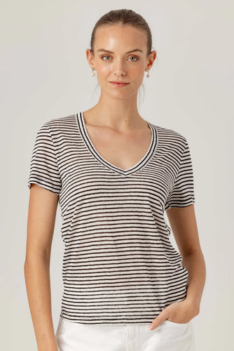 Sundays - Jerri Tee - Black & White Stripe Linen