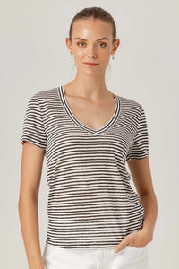 Sundays - Jerri Tee - Black & White Stripe Linen