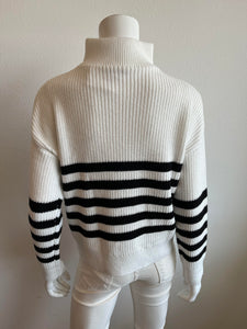 J Society - 1/2 Zip Stripe Sweater - White/Black