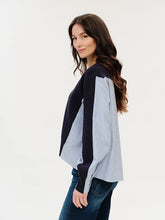 Load image into Gallery viewer, Six Fifty Clothing - Zari Mixed Media Stripe Cardi - Navy/White