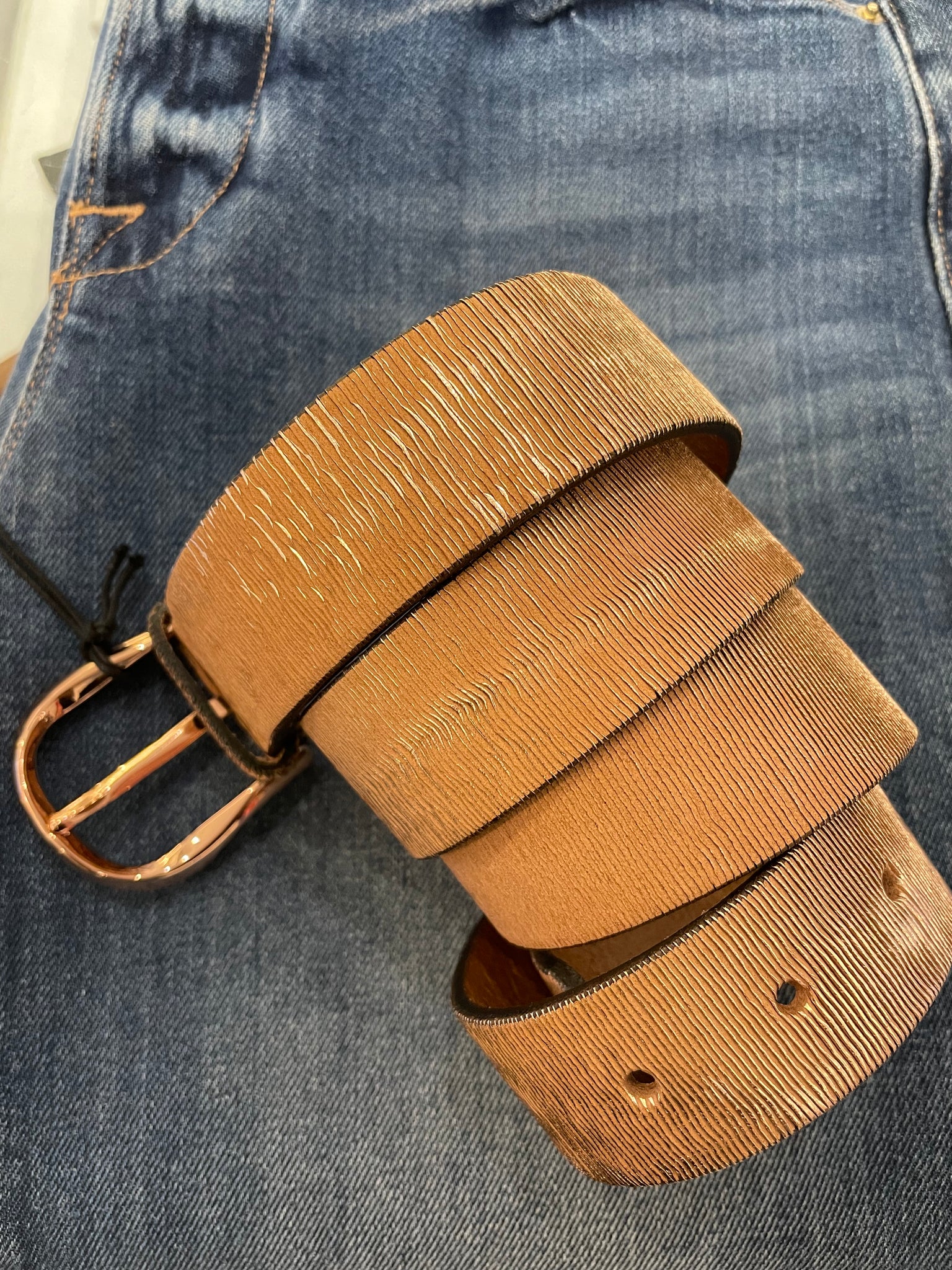 Textured Leather Belt, Tan