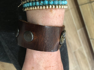 Leather Bracelet with Quad Stone Cuff