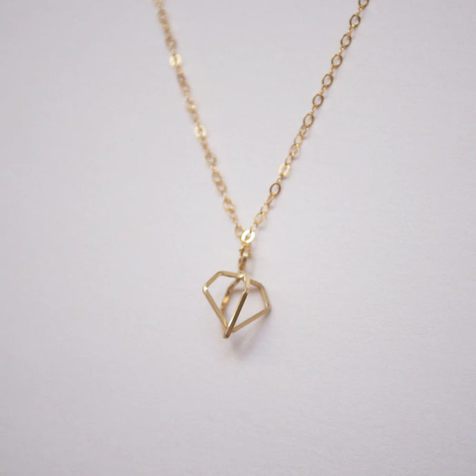 Imi 3D Diamond Solitaire Pendant Drop Necklace - Gold Fill