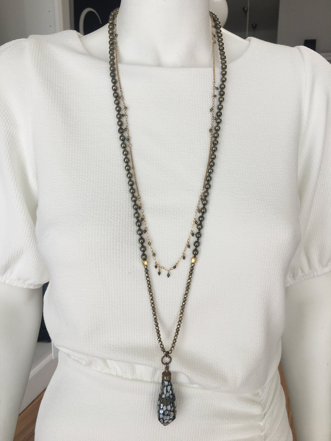 Isabel INY - Pyrite Necklace with Tibetan M.O.P Charm