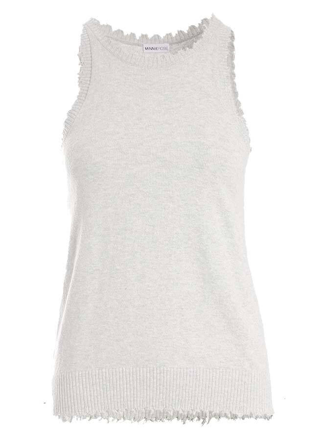 Minnie Rose - Cotton/Cashmere Frayed Tank in White