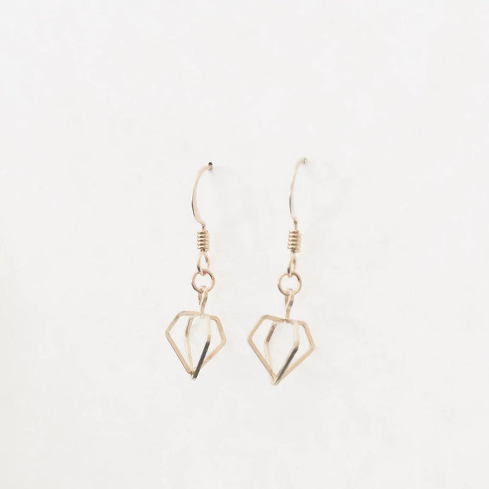 Imi 3D Diamond Drop Earrings - Gold Fill