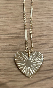 Paradigm Design Sunburst Etched Small Heart Necklace W Link Chain