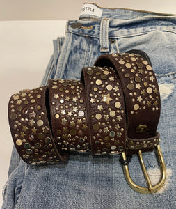 B Belt Multi Stud and Star Belt  - Brown