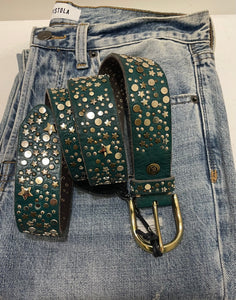 B Belt Multi Stud and Star Belt  - Emerald Green