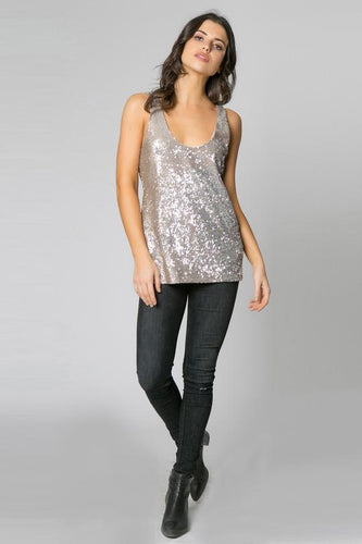 Lavender Brown - Gold Sequin Tank Top