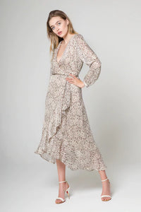Lavender Brown - Print Wrap Midi Dress - Cheetah