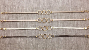 Tripple Gold Filled Bubble Circles & Metallic Leather Bracelet