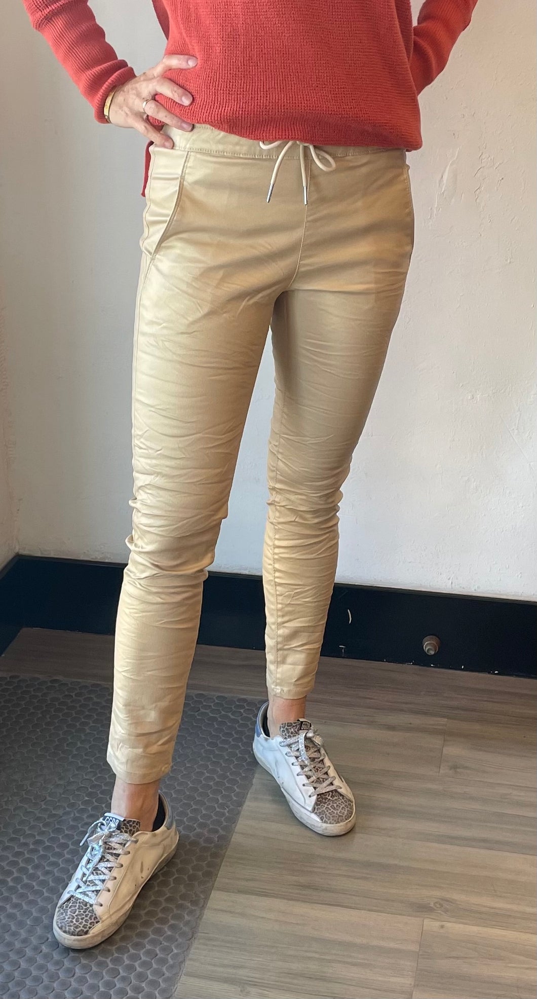 Shely Style Flog Pants - Gold Vegan Leather