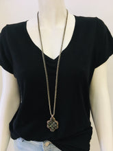 Load image into Gallery viewer, Long Hematite Necklace With Vintage Tibetan Charm
