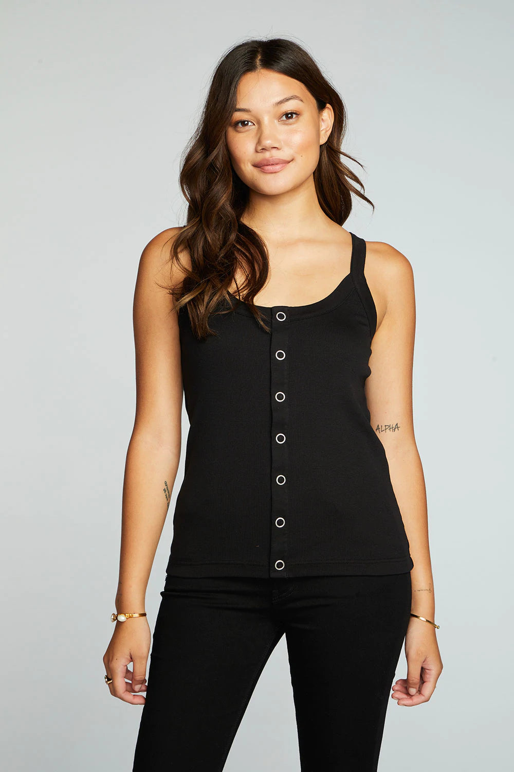 Chaser Vintage Rib Snap Front Tank - Black (other colors also available)