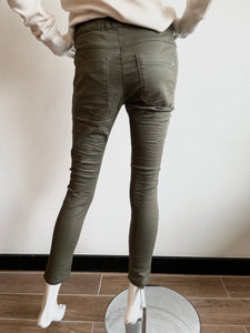 Shely Style Flog Pants - Olive Green Herringbone
