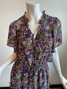 Pinch - Ruffle Dress with Shoulder Drape - Purple Mix Floral