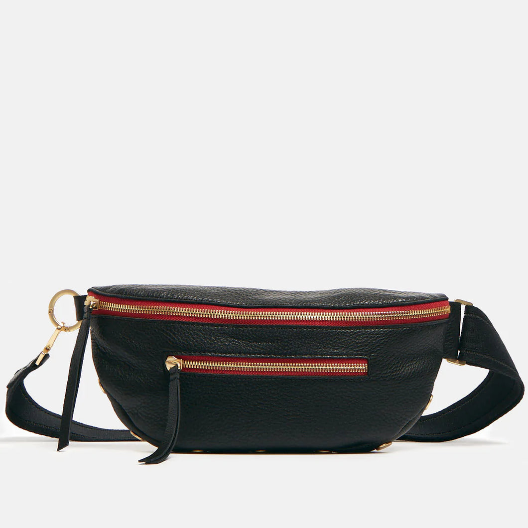 Hammitt - Charles Belt Bag - Black w/ Red Zipper , Brushed Gold Studs