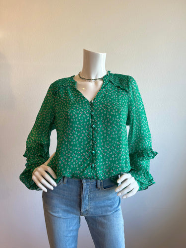 Hale Bob - Ruffle Button Blouse - Green Floral