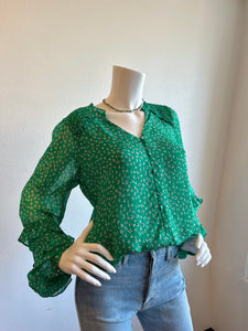 Hale Bob - Ruffle Button Blouse - Green Floral