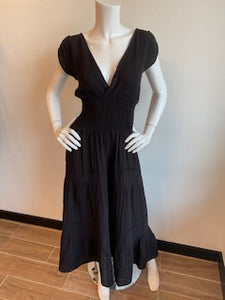Felicite Smocked Dress Cotton Gauze - Black