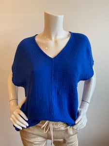 Felicite - V-Neck S/S Top  - Electric Blue