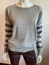 Load image into Gallery viewer, J Society Striped Sweater - Grey with Zig Zag Sleeves