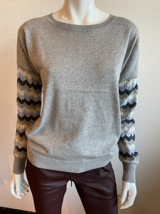 J Society Striped Sweater - Grey with Zig Zag Sleeves