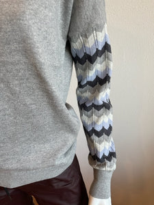 J Society Striped Sweater - Grey with Zig Zag Sleeves