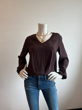 Load image into Gallery viewer, Lola and Sophie - V Neck Pleated Banded Hem Blouse - Brown