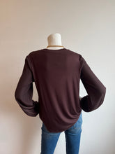Load image into Gallery viewer, Lola and Sophie - V Neck Pleated Banded Hem Blouse - Brown