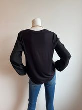 Load image into Gallery viewer, Lola and Sophie - V Neck Pleated Banded Hem Blouse - Black