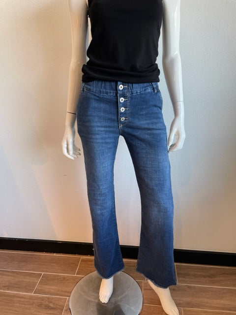 Malan Wide Leg Button Fly Denim Flog Pants - Blue Color