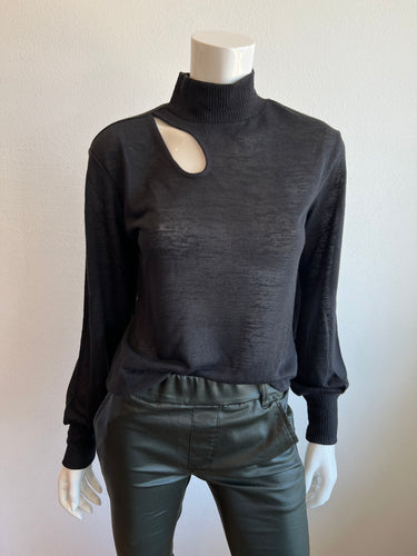 Sanctuary - Cut Out Mock Neck Sweater - Black, Toasted Oats