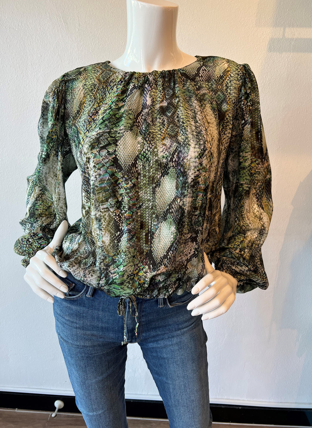Lola and Sophie - Georgette Drawstring Hem Top - Jade Snake