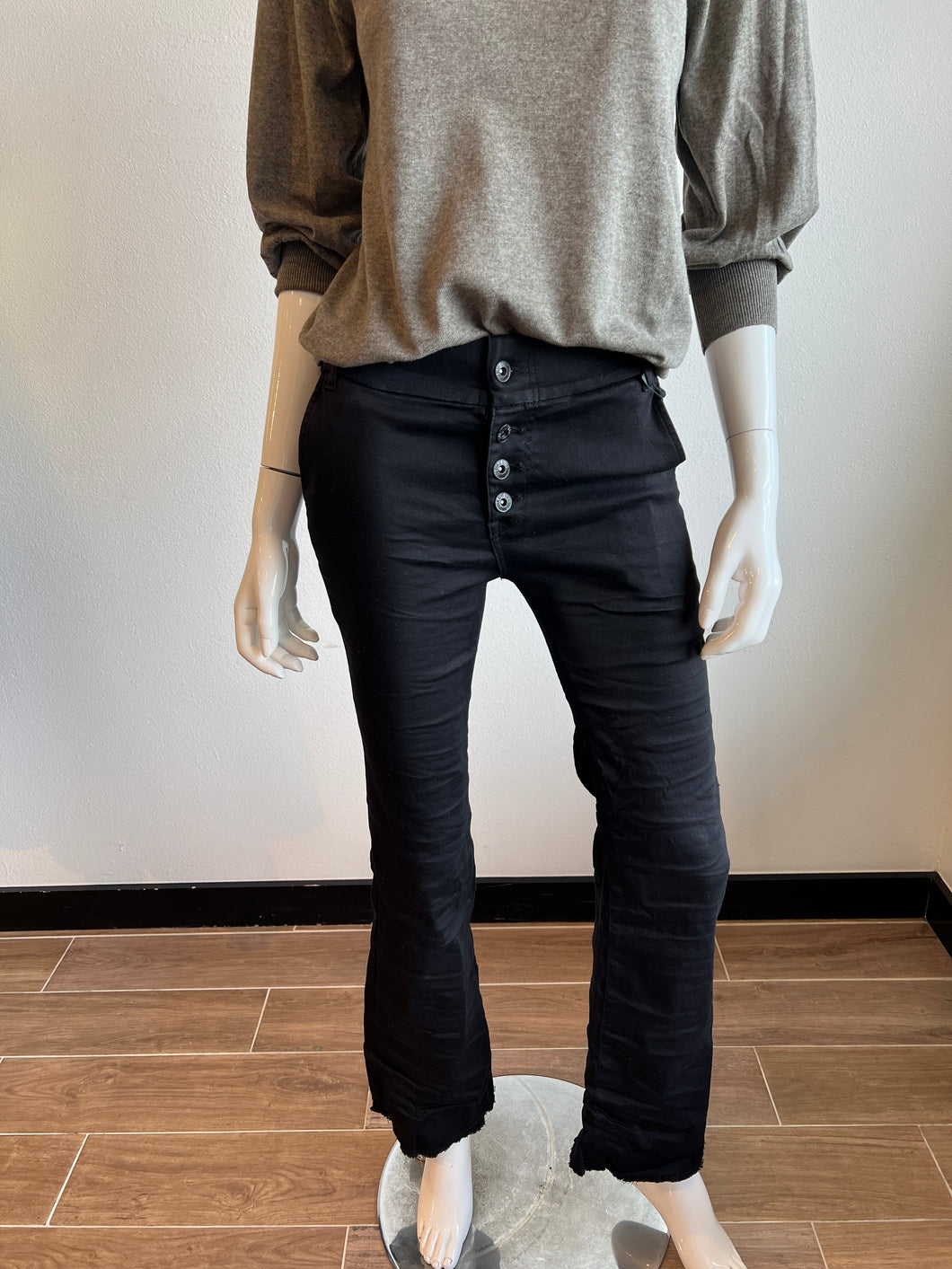 Malan Wide Leg Button Fly Denim Flog Pants - Black