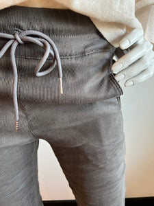 Shely Drawstring Flog Pants - Grey Corduroy