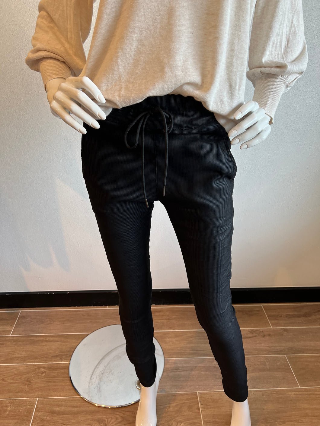 Shely Drawstring Flog Pants - Navy Blue Corduroy