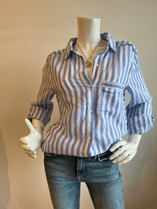 Melissa Nepton Dani linen blouse - Blue Stripe