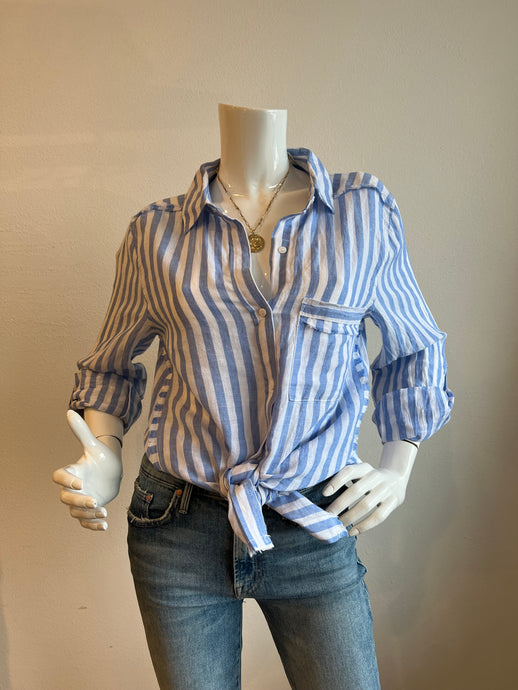 Melissa Nepton Dani linen blouse - Blue Stripe