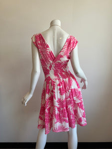 Felicite Short Smocked Gauze Dress - Pink Palm