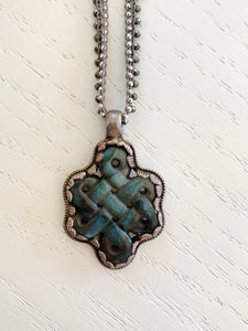 Long Hematite Necklace With Vintage Tibetan Charm